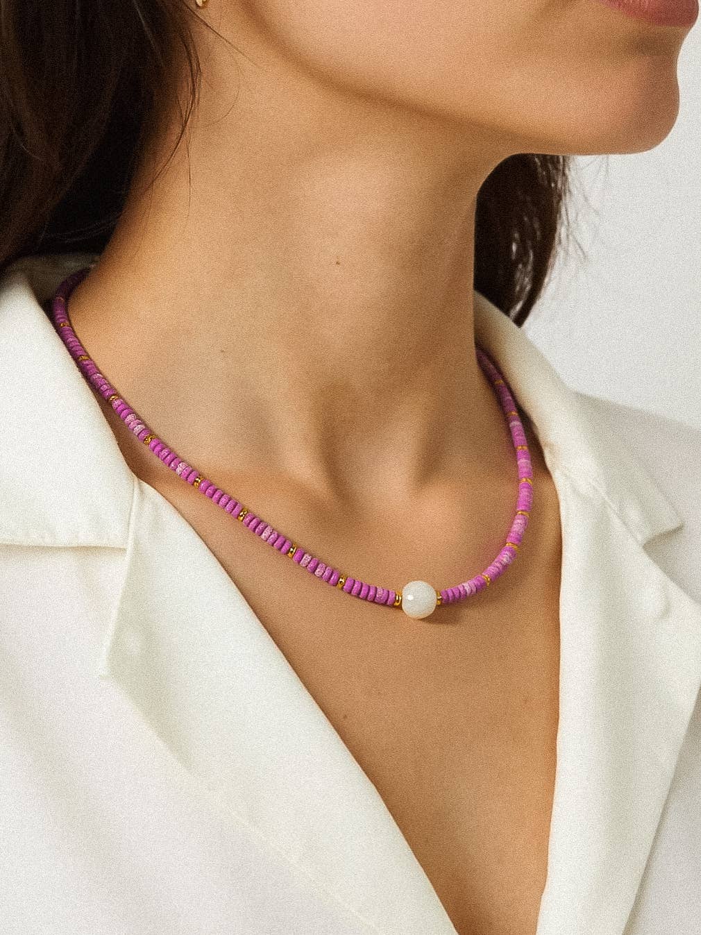 Millie Purple Boho Handmade Beaded Pearl Necklace: Purple